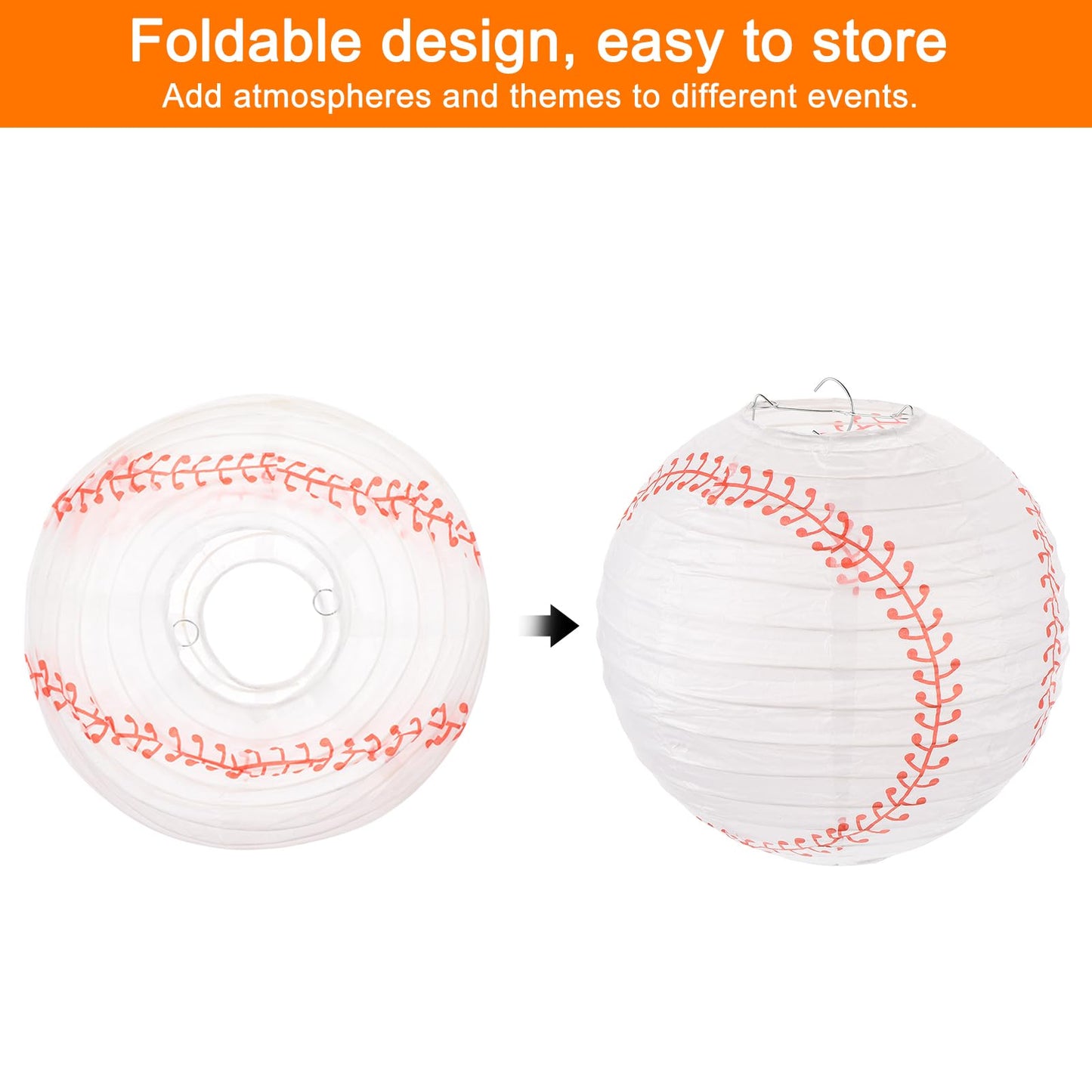 MECCANIXITY Baseball Paper Lanterns, 10" Round Hanging Chinese/Japanese Lantern Decoration for Home Birthday Party Wedding Christmas Classroom Decor, White 3 Pcs