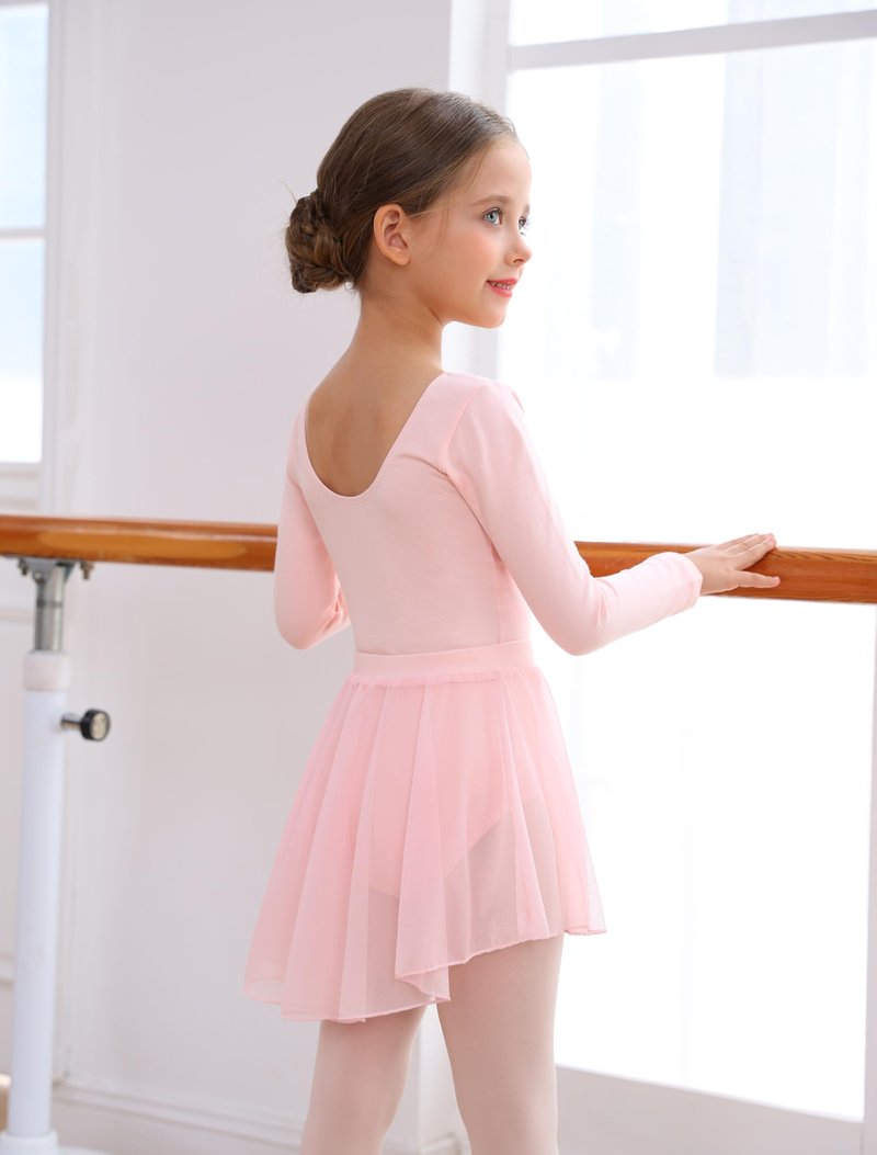 Mecceos Ballet Leotards with Skirt Tights Combo for Toddler Girls Dance Long Sleeve Leotard Ballerina Dresses Outfits (Ballet Pink, 8-10 Years, MEAM-322)