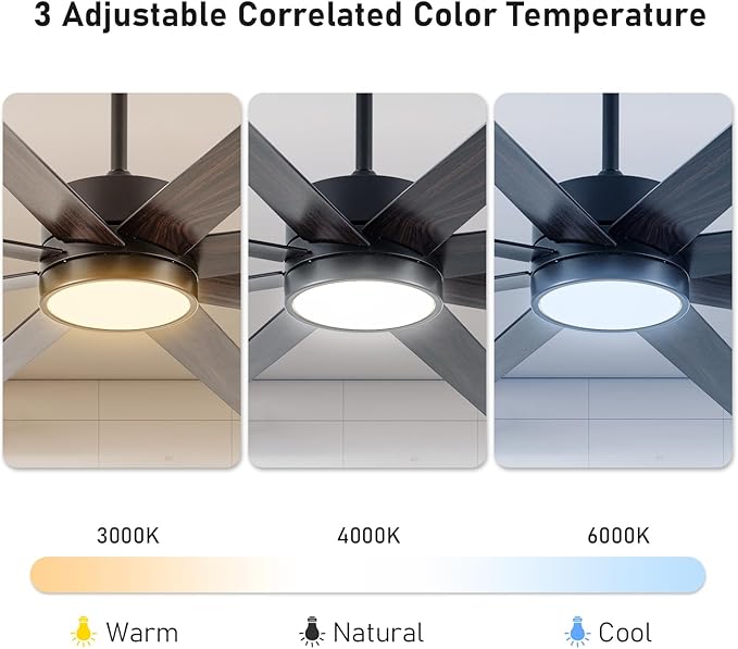 Ceiling Fan with Light, 60 inch Modern Ceiling Fan with Remote Control, Reversible DC Motor, Stepless Dimmable, Noiseless for Indoor Use, Black & Brown