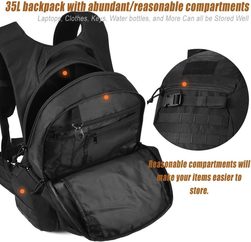 Tactical Motorcycle Backpack - 35L Military-Grade Design | Black Color