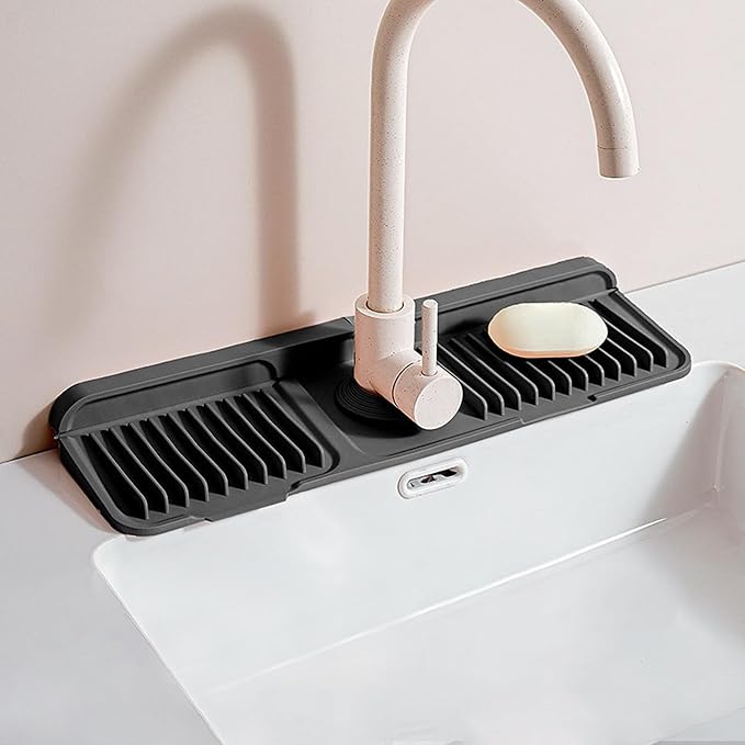Longer Silicone Faucet Mat for Kitchen Sink – Button Style Faucet Drip Catcher