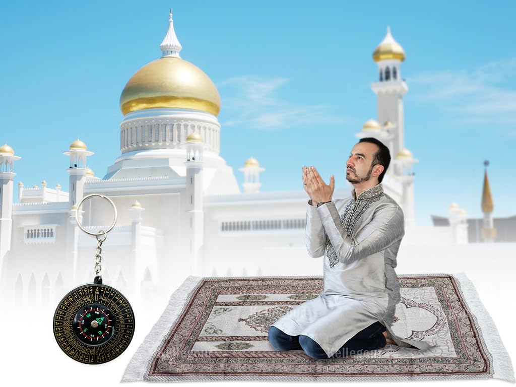 Kellegour Portable Muslim Prayer Rug and Beads,Soft Islamic Prayer Rug,Sajadah for Islam Prayer Carpet Mat,Muslim Praying Mat,Travel Prayer Mat Ramadan Gift,with Bag and Compas (1)