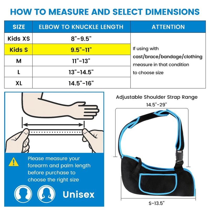 Kids Arm Sling Shoulder Immobilizer, Adjustable Rotator Cuff Support Brace, Fit Left or Right, Breathable Mesh Medical Slings for Elbow, Clavicle and Wrist Injury, Forearm Fracture, Surgery Recovery