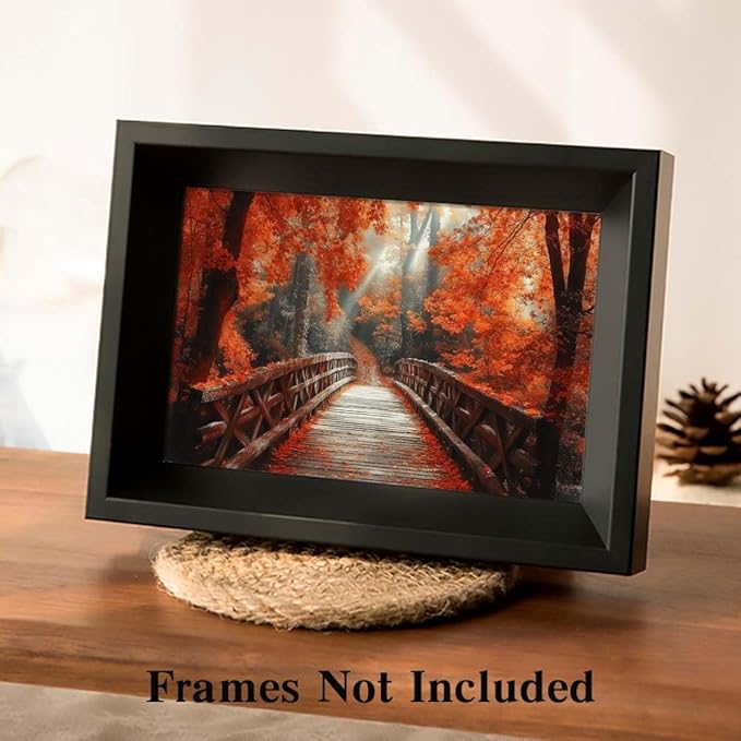 Yesad Autumn Bridge Canvas Wall Art, Fall Wall Art Room Décor Natural Posters Autumn Pictures Prints Wall Décor for Living Room Bedroom (Unframed,36”x24”,Bridge)