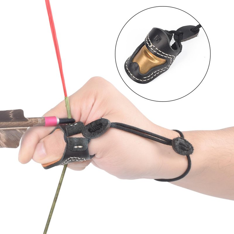 TY Archery Soft Leather & Brass Thumb Ring Archery Finger Protector for Mongolian Reurve Bow Finger Guard for Traditional Bow Shooting