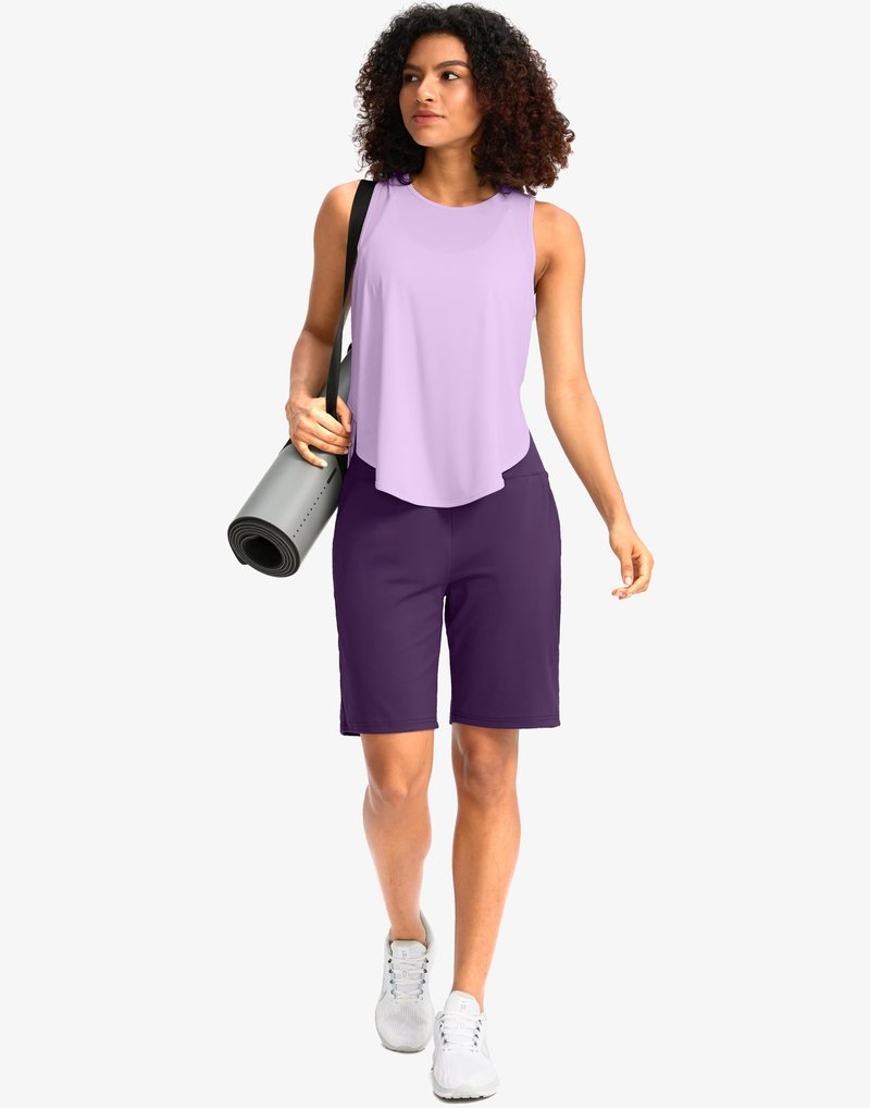 G Gradual Women's Bermuda Long Shorts with Pockets 9" High Waisted Knee Length Shorts for Women Walking Athletic Workout(Purple,XL)