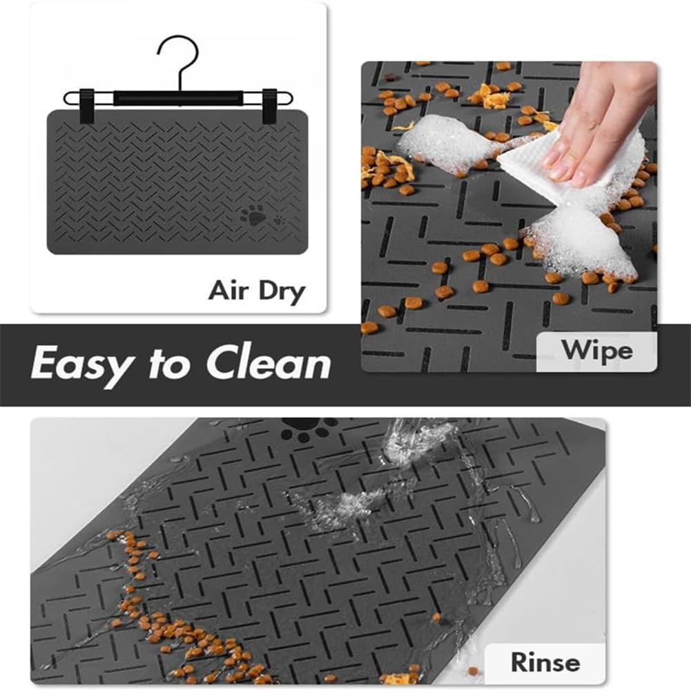 Pet Feeding Mat,Cat Food Mat for Pet Quick Dry Absorbent Dog Food Mat (Dark Gray, 12“ * 20”)