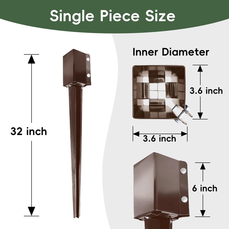 ARIFARO 4x4 Fence Post Anchor Ground Spike, 32 Inch Heavy Duty Powder Coated Metal Post Anchor for Mailbox, Fence & Garden Posts, Fits 3.5" x 3.5" Actual Post, Brown, Pack of 4