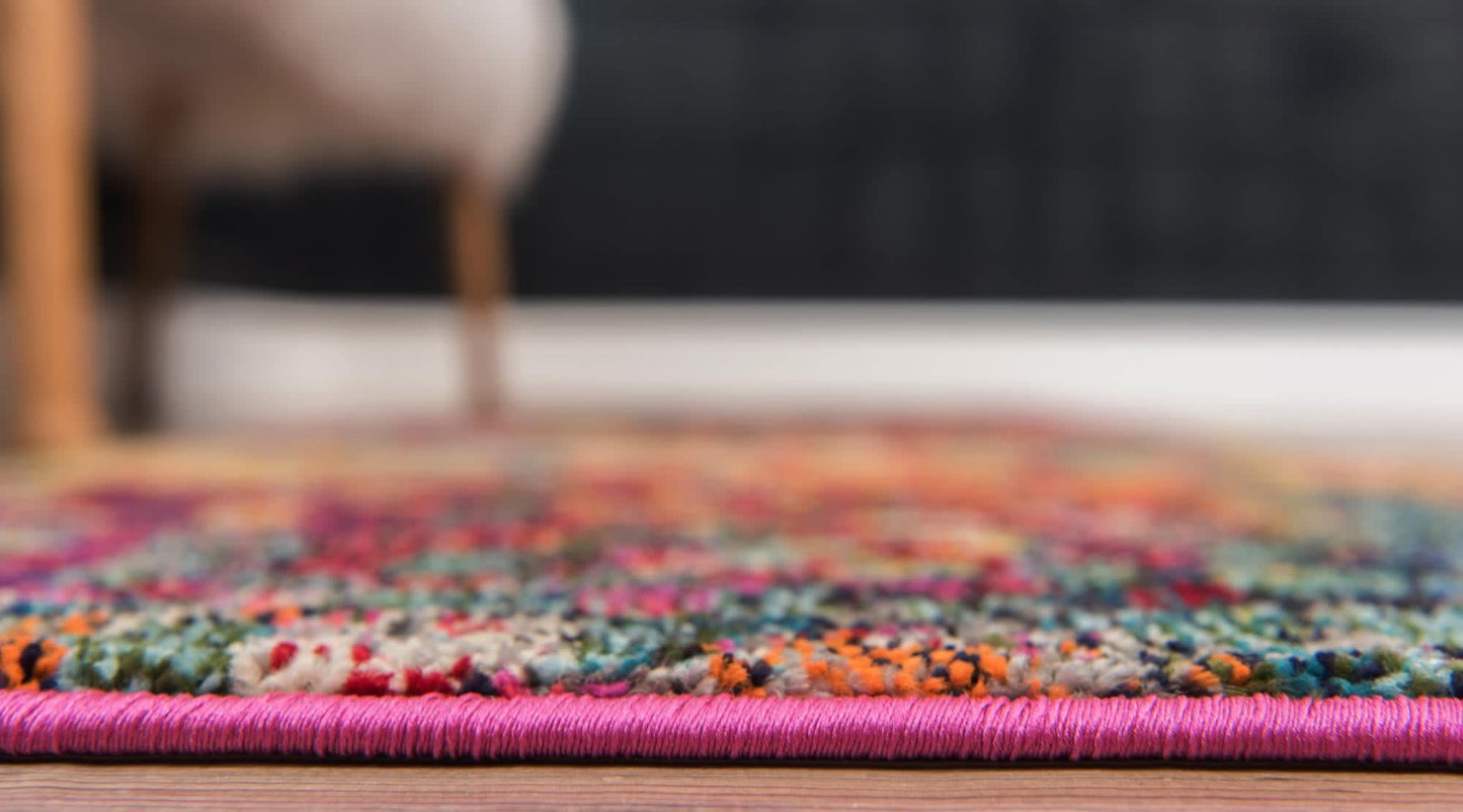 Unique Loom Jardin Collection Colorful, Vibrant, Abstract, Modern Area Rug (4' 0 x 4' 0 Square, Multi/Blue)