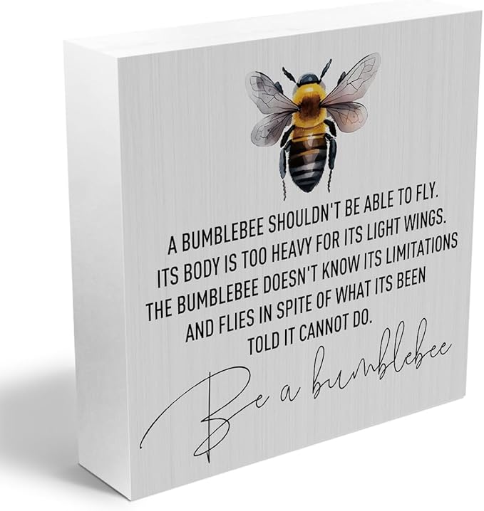 Inspirational Bee Decorations Wooden Box Sign, Watercolor Bee Decor, Spring Rustic Farmhouse Home Living Room Desk Table Shelf Decor Decorations, Motivational Positive Affirmations Wood Block Plaque