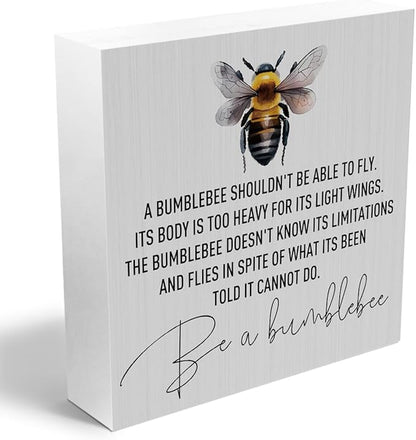Inspirational Bee Decorations Wooden Box Sign, Watercolor Bee Decor, Spring Rustic Farmhouse Home Living Room Desk Table Shelf Decor Decorations, Motivational Positive Affirmations Wood Block Plaque
