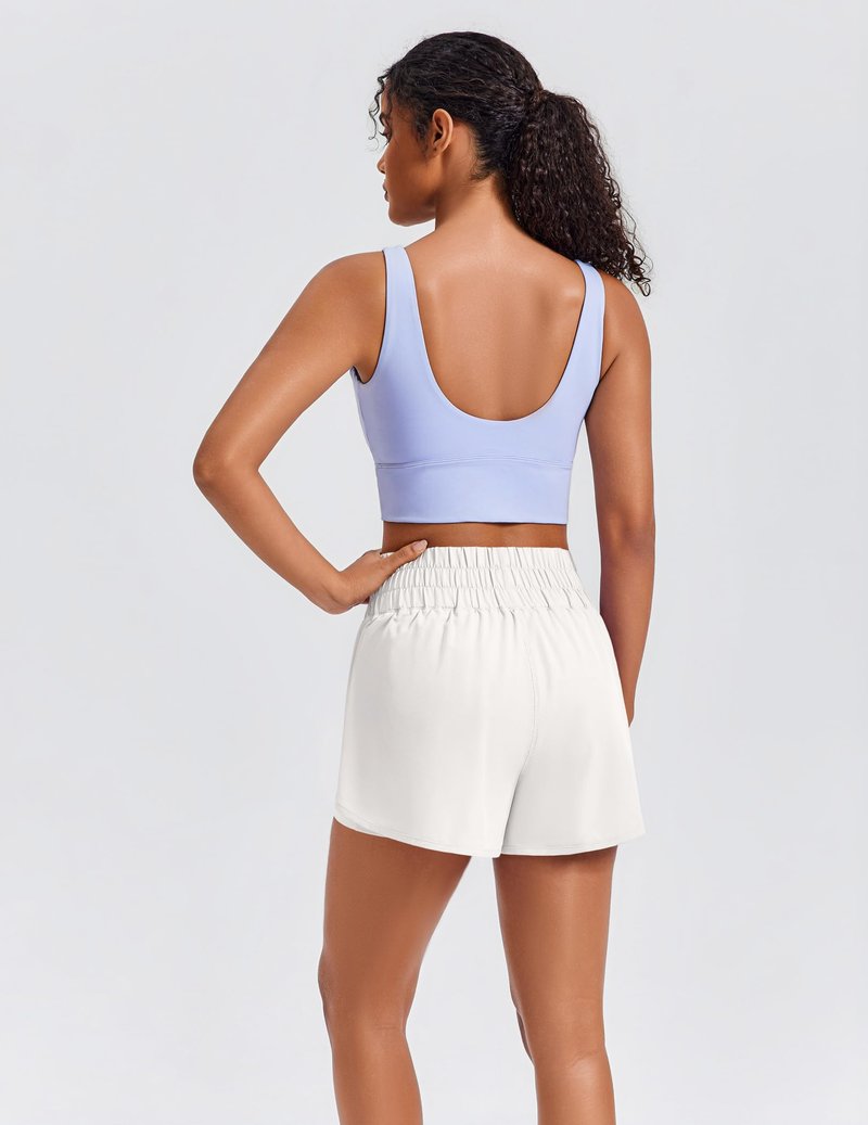 PINSPARK Women's Running Shorts High Waisted 3 Inch Athletic Active Sports Shorts Skin-Friendly Double Layer Workout Gym Yoga Shorts with Pockets, White Medium