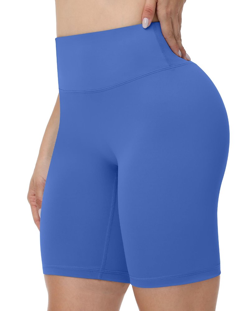 Runhit No Front Seam Biker Shorts for Women - 8'' High Waisted Workout Gym Yoga Running Spandex Compression Shorts Shorts with Tummy Control Blue XS