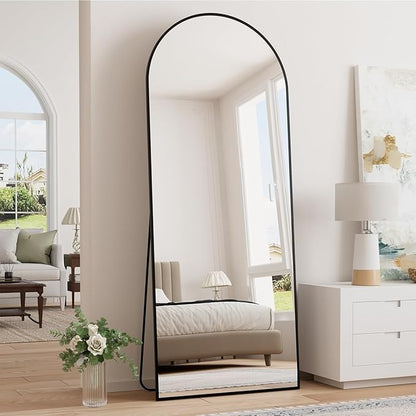 Arched Floor Mirror, 64 "x 21" Full Length Mirror Wall Mirrors Hanging or Leaning Arched-Top Full Body Mirrors with Stand for Bedroom, Dressing Room, Black