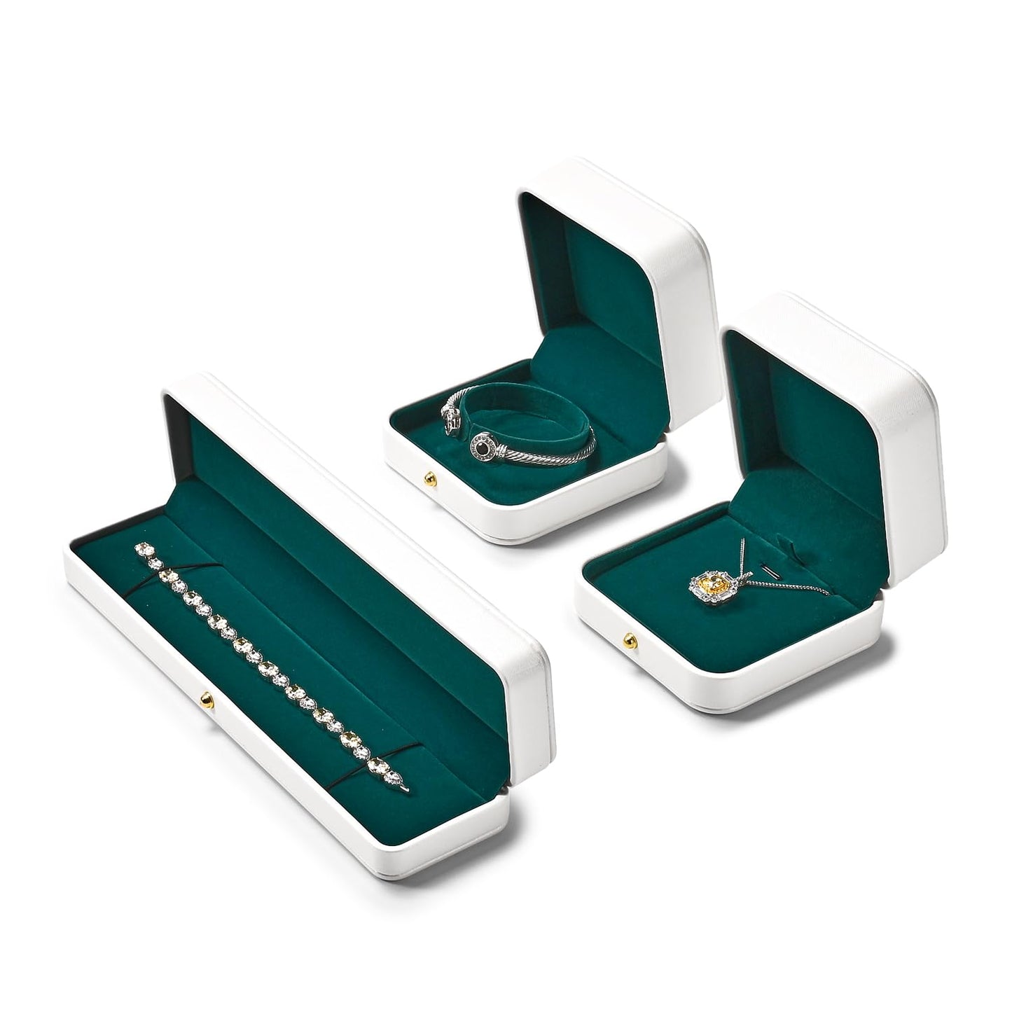 Woodten Green Velvet Interior Jewelry Gift Box for Bangle Bracelet White PU Leather Bangle Box
