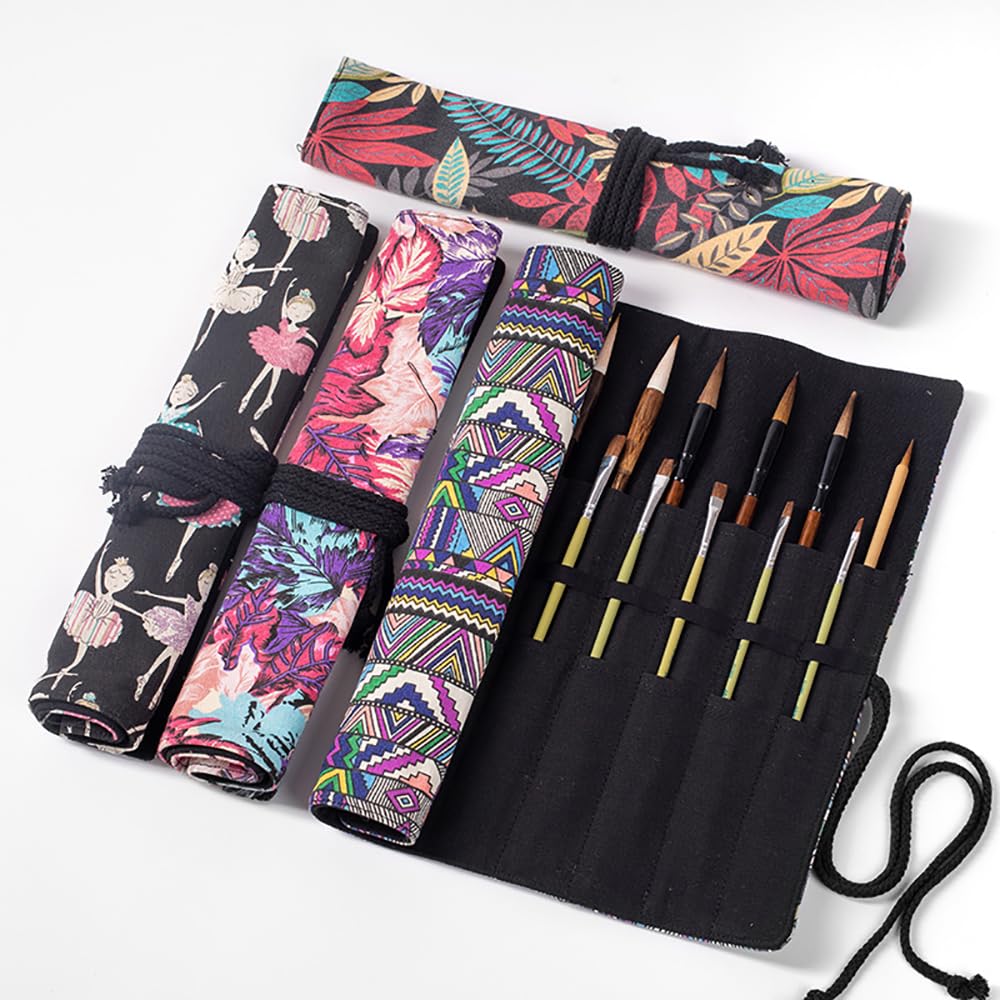 Funny live Paint Brush Holder Art Supplies, Artist Brush Holder & Art Supply Storage Organizer Roll-Up Case Bag, Protect Acrylic Oil Watercolor Paintbrushes (Paris Tower-20 Slot Pockets)
