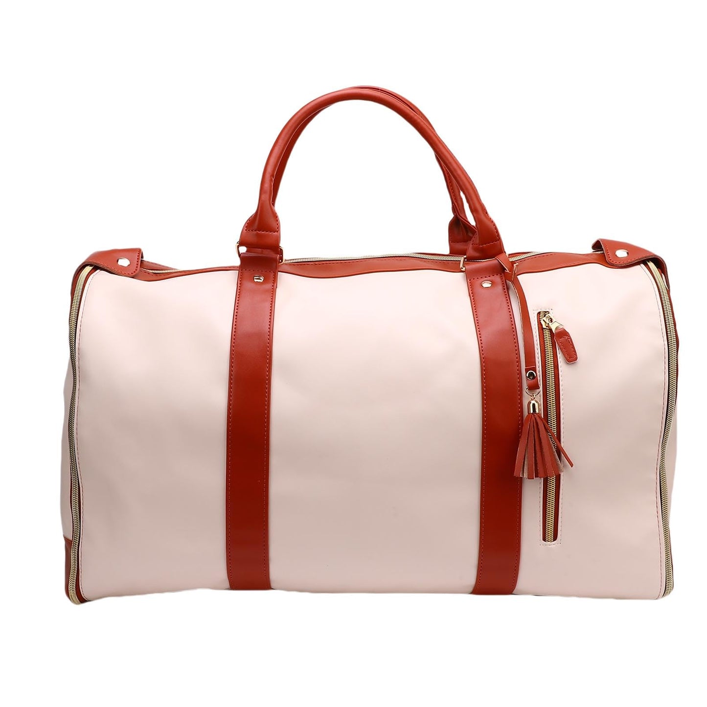 Keenso Rolling Garment Bag, Soft Leather Travel Bag with Detachable Trolley, 40L Large Capacity for Men and Women (Beige)