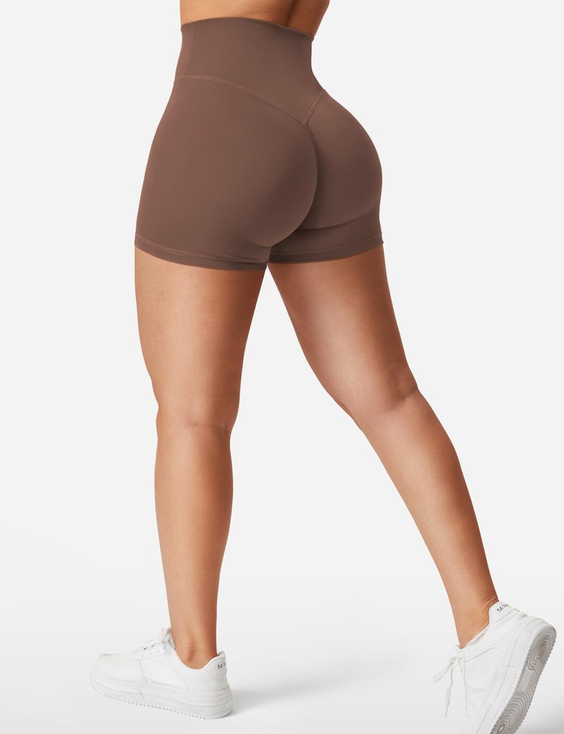 YEOREO Women's Biker Shorts 3.6" / 4.5" / 6" Workout Gym Shorts High Waist Tummy Control Hidden Scrunch Running Yoga Deep Chocolate