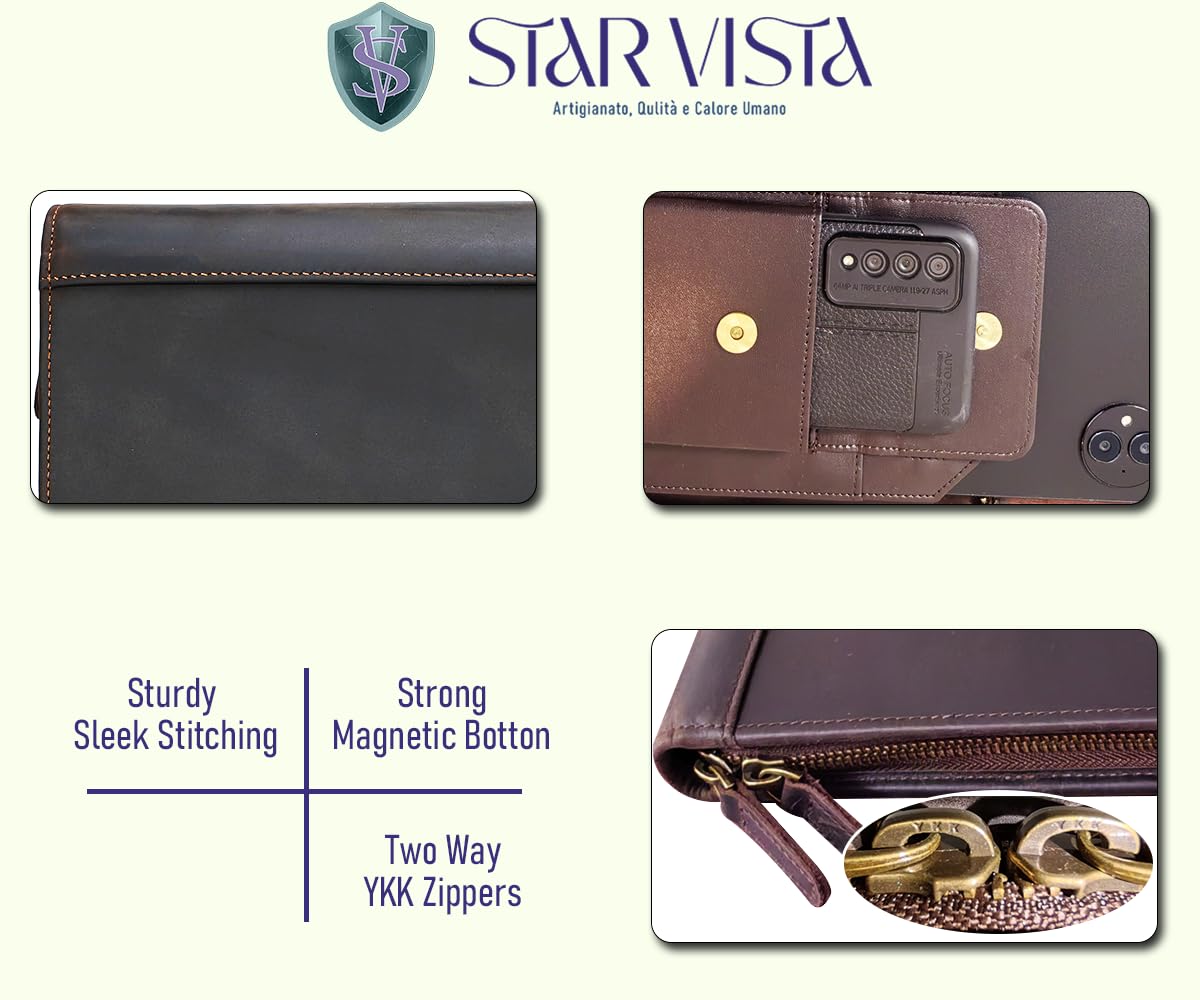 STAR VISTA Flamingo Full Grain Cowhide Leather Padfolio - Executive Business Folio, Sleeve for 13" Tablet & iPhone16, A4/US Letter Size Binder, Lefty Friendly