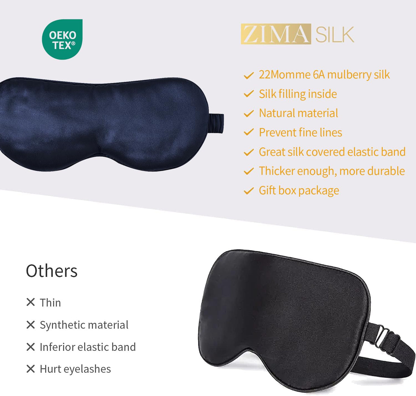 ZIMASILK Adjustable 100% 22 Momme Mulberry Silk Sleep Mask for Sleeping, Filled with Premium Mulberry Silk, Softest & Breathable Blackout Eye Sleeping Mask (Black)