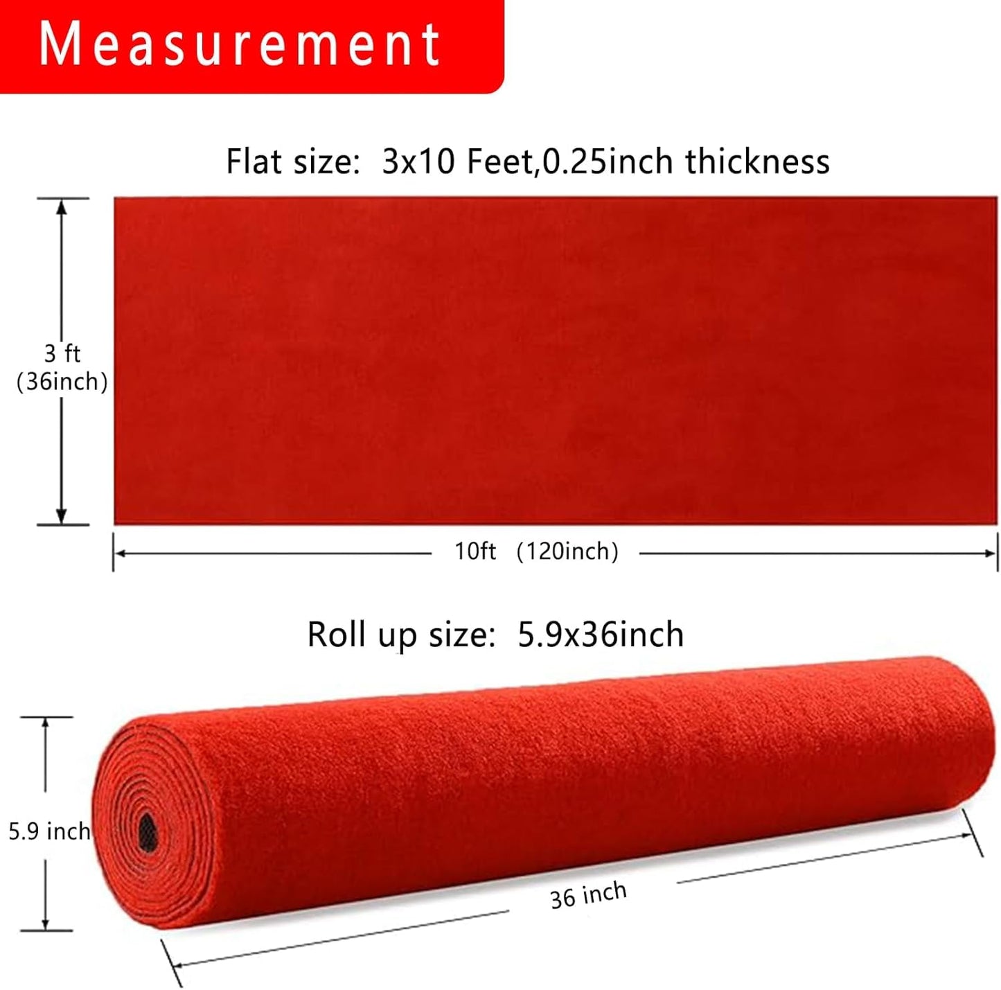 1000 GSM Extra Thick Red Carpet Runner for Partys & Events 3x10ft, Non-Slip Rubber Backed Aisle Runway Rug for Step, Proposal & Wedding Decorations, Hollywood Oscars Runway, (Red, 3x10ft)