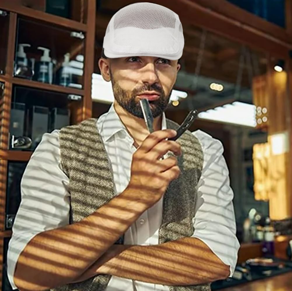 Taidor Men's Mesh Cap Breathable Summer Newsboy Hat Adjustable Beret Ivy Cap Irish Cabbie Driving Hunting Hats White
