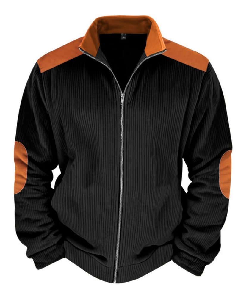 LIZALIG Men's Vintage Cardigan Jacket Soft Block Collar Zip-Up Casual Jackets for Daily Wear Travel Lightweight Layering Piece