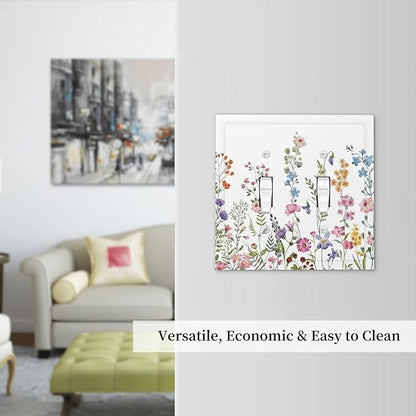Rustic Wild Floral Vintage Watercolor Flower Double Toggle Light Switch Cover Decorative 2 Gang Wall Plate Electrical Switchplate Faceplate for Bathroom Kitchen Decorate Accessories