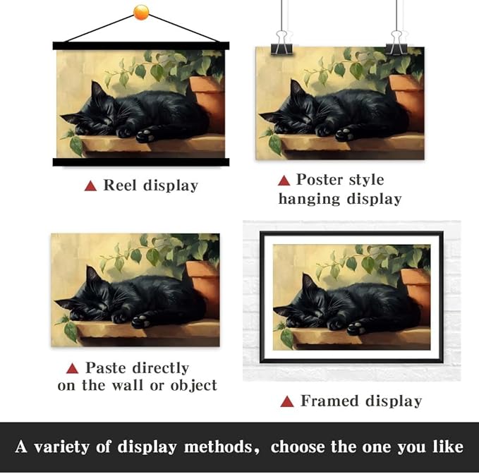 Yesad Cat Wall Art, Sleeping Cat Print Poster Cat Painting Pictures Rustic Wall Décor for Living Room Bedroom Farmhouse Decorations Cat Lover Gift (Unframed,36”x24”, Cat4)