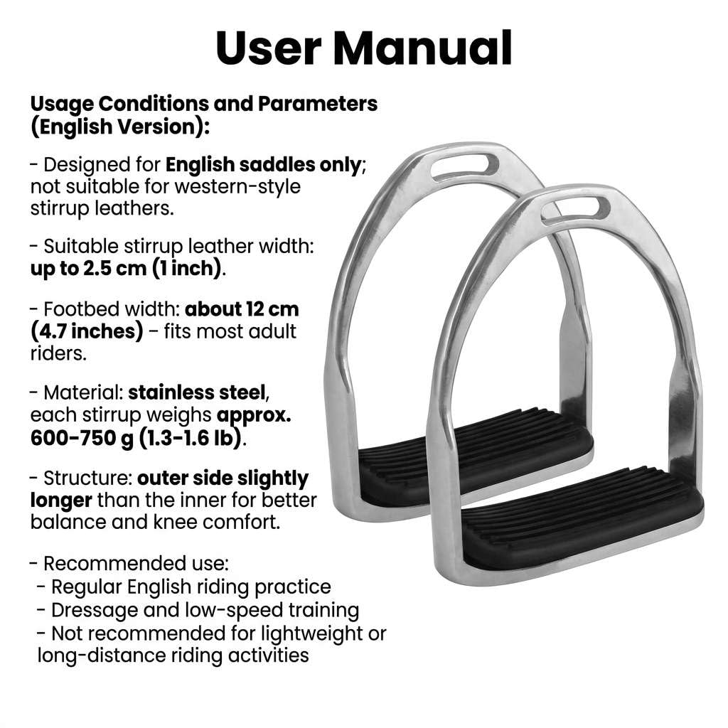 QWORK Horse Riding Stirrups, Hose Saddle, Safety Stirrup, Stainless Steel English Riding Protection Saddle, Knee Ankle Reduce Pressure, 1 Pair