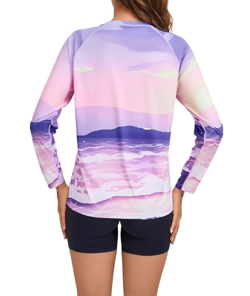 Women's Rash Guard UPF 50+ Quick Dry UV Protection Swim Shirt Long Sleeve SPF Sun Shirts for Women(Purple Ocean,L)