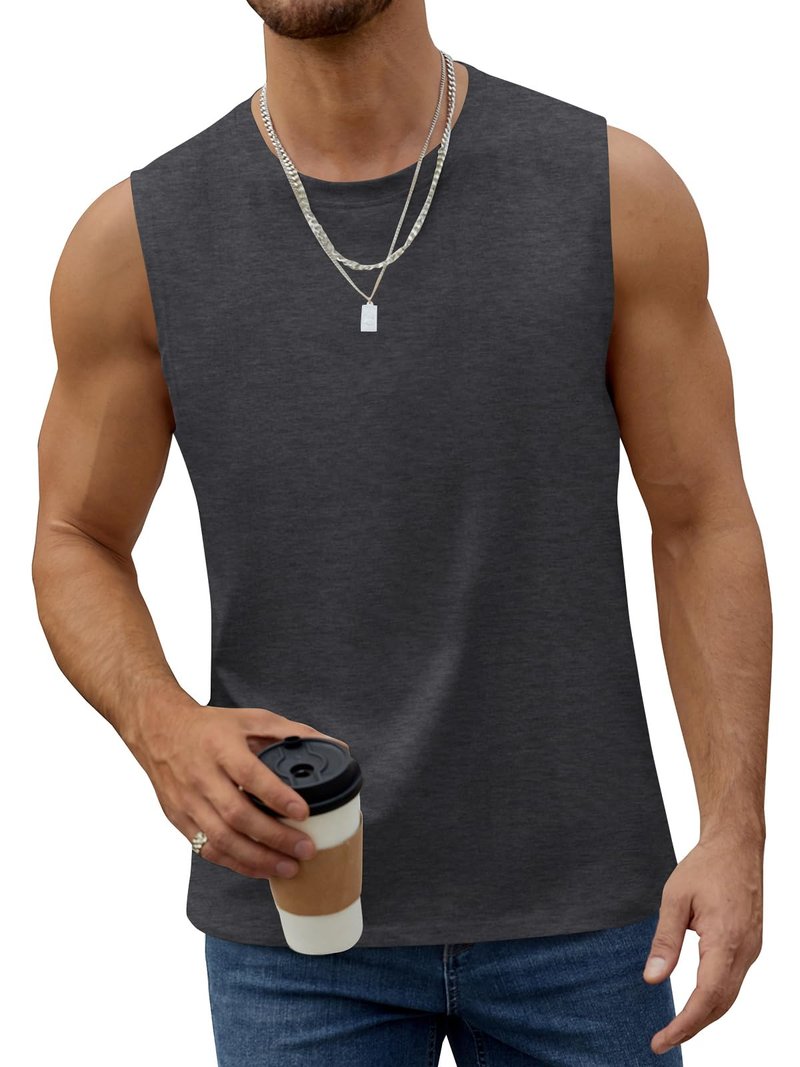 iudam Mens Workout Sleeveless Shirts Cotton Casual Tank Tops Muscle Gym Cut Off T-Shirts (Dark Grey,XL)