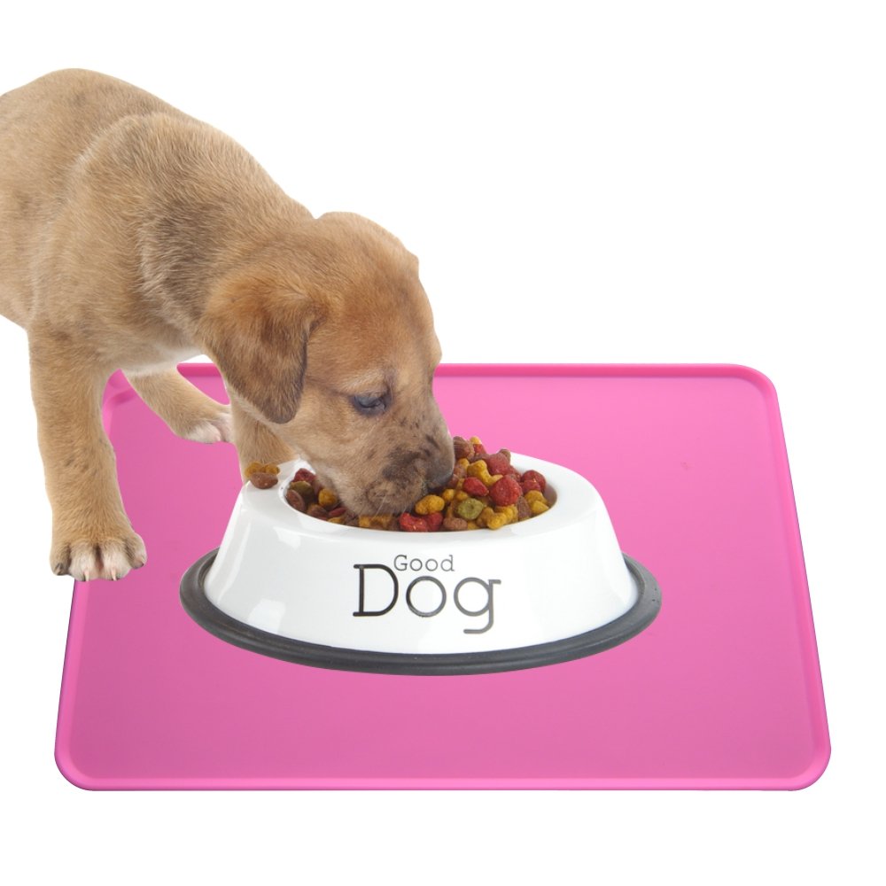 Dog Food Mat, Silicone Dog Cat Bowl Mat, Non Slip Pet Feeding Mat Waterproof Dog Placemat for Small Animals (18.5"x11.8", Pink)