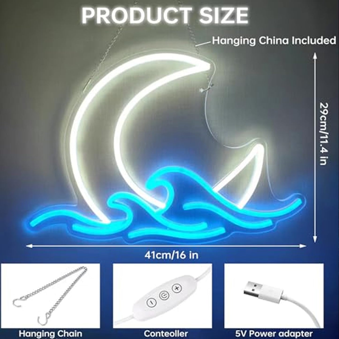 Dimmable Moon Wave Neon Sign Sun Moonrise Ocean Wave LED Wall Decor, Hanging Moon LED Sign for Christmas Party Favors