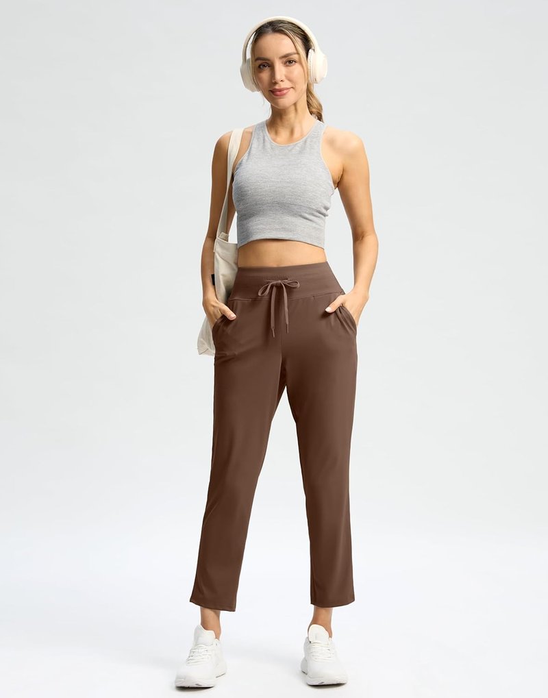 High Waisted Ankle Pants for Women - 7/8 Athletic Style with 2 Pockets & Drawstring | Ideal for Golf & Casual Wear