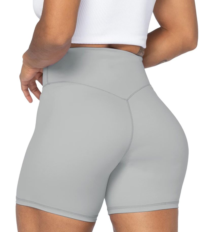 Sunzel No Front Seam High Waist Biker Shorts for Women, Squat Proof Yoga Workout Gym Bike Shorts 5" Inseam Grey Large