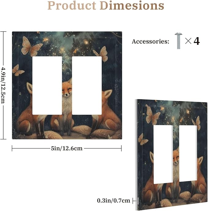 Decorative Art Light Switch Covers Foxes & Forest 2 Gang Dual Rocker Outlet Switch plate Faceplate GFCI for Home Decor