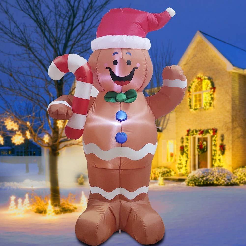 eLUUGIE 5ft Christmas Inflatable Gingerbread Man Decor Yard Indoor/Outdoor Inflatable Decoration for Christmas Party Porch/Yard/Garden/Lawn