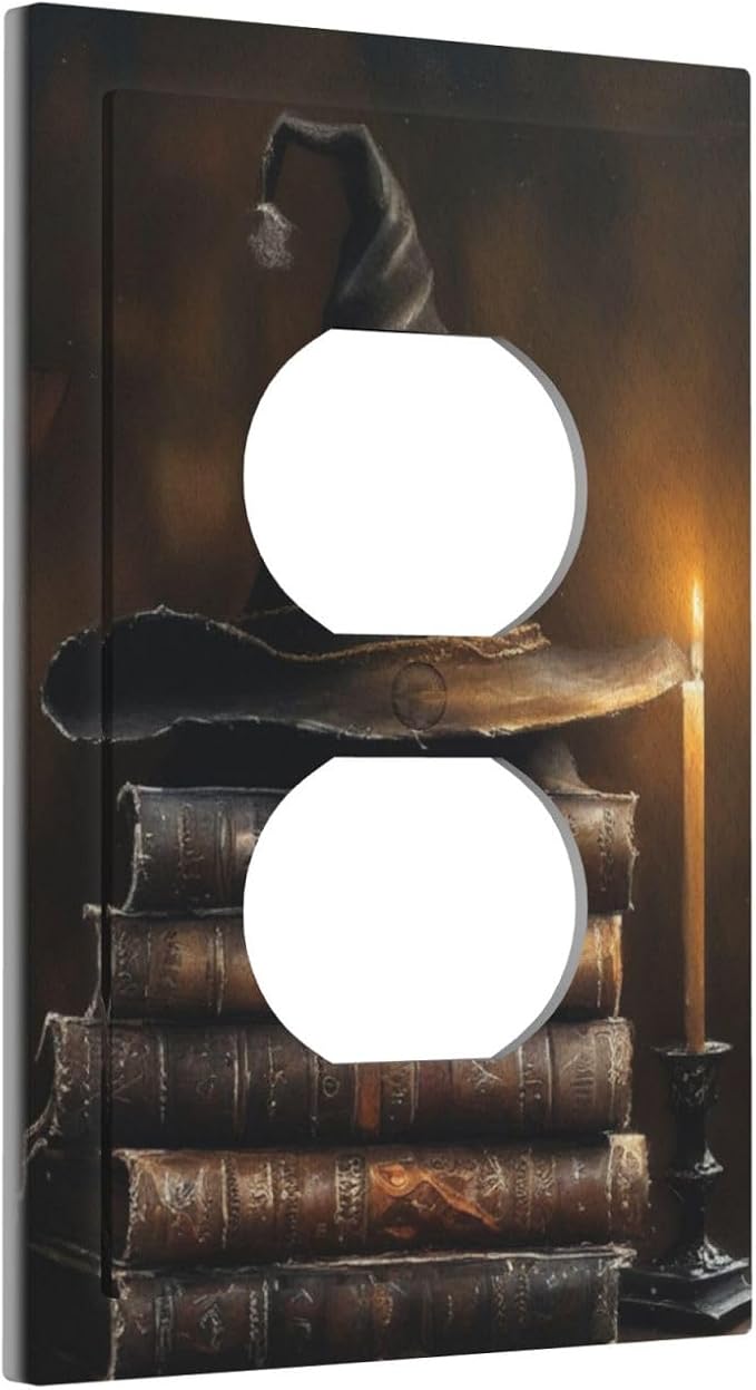Decorative Art Light Switch Covers Wizard’s Hat & Spellbooks 1 Gang Single Duplex Outlet Wall Plate Switchplate Electrical Faceplate for Home Decor