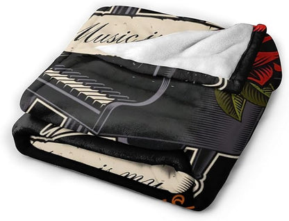 Piano Blanket Decor Gifts for Piano Teacher, Flannel Fleece Fuzzy Throw Blankets, Soft Warm Cozy Plush Music Blanket for Bed Couch Living Room Stuff Decoration for Kids Adult 50"x40"