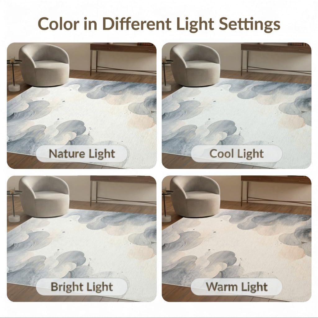 ODIKA 6'x9' Swirl Abstract Marbled Tonal Ombre Spiral Watercolor Wave Motifs Washable Area Rug Non-Slip Chair-Friendly Floor for Dining Room, Under Table, Office