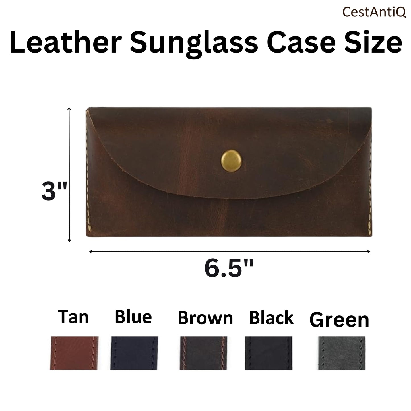 CestAntiQ Sunglass Case – Genuine Leather Eyeglass Holder, Reading Glasses Organizer for Men Women, Eyewear Storage Pouch (Dark Brown)