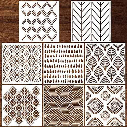 8 Pieces 12 x 12 Inch Herringbone Geometric Wall Stencil Modern Pattern Wall Decor Reusable Film Decorative for Painting, Stencils for Walls (Chic Style)