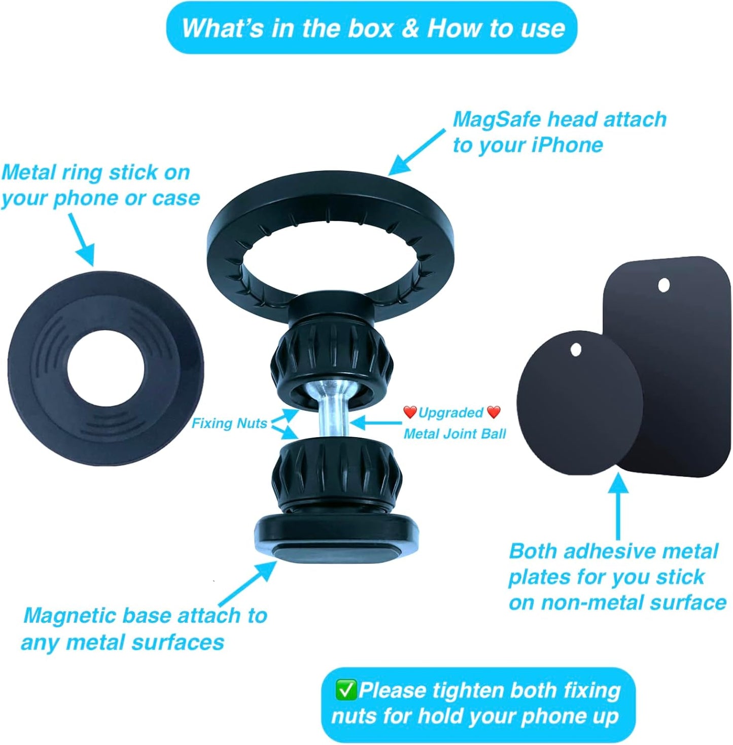Gym Magnetic Phone Holder Mount for MagSafe, [Upgraded Metal & 360° Adjustable] Dual Magnetic Phone Holder for Gym Workout Compatible with iPhone 17/16/15/14/13/12 Series