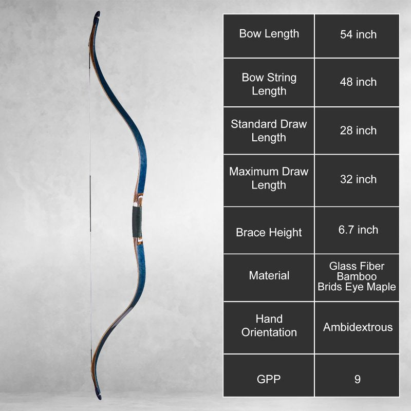 AF Archery Tatar Recurve Bow, 54" Traditional Laminated Horse Bow for Mounted Archery and Precision Shooting Longbow Left Right Hand (Blue Birds Eye, 45lbs)