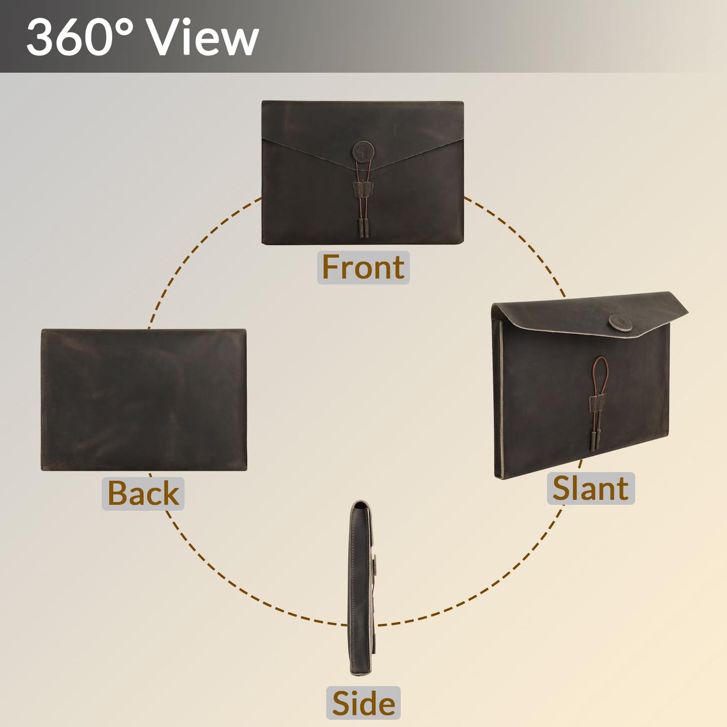 GZRHKJ Genuine Leather Envelope Document Holder， Leather File Folder Organizer，Envelope Document Holder for Men&Women, Personalized Folio Laptop Sleeve Case for 15" Laptops, Tablets