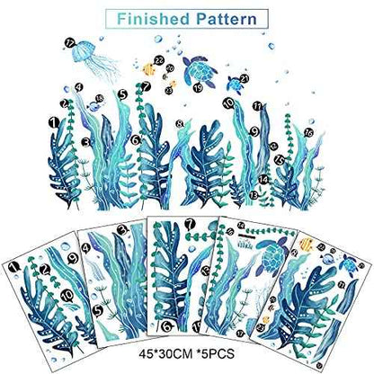 Tenare 5 Sheets Ocean Sea Turtle Wall Decals Stickers Under The Sea Stickers Grass Jellyfish Fish Removable Vinyl Decal for Bedroom Bathroom Nursery Room Wall Decor(Classic Style)