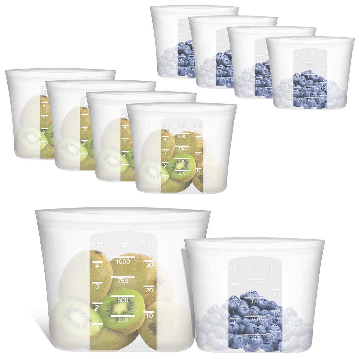 Reusable Food Bags, 12 Pack 100% Silicone Food Storage Bags Stand Up Zip Lock Container, Freezer Microwave Oven Dishwasher Safe, 4 Medium 4 Small 4 Extra Small, Aqua