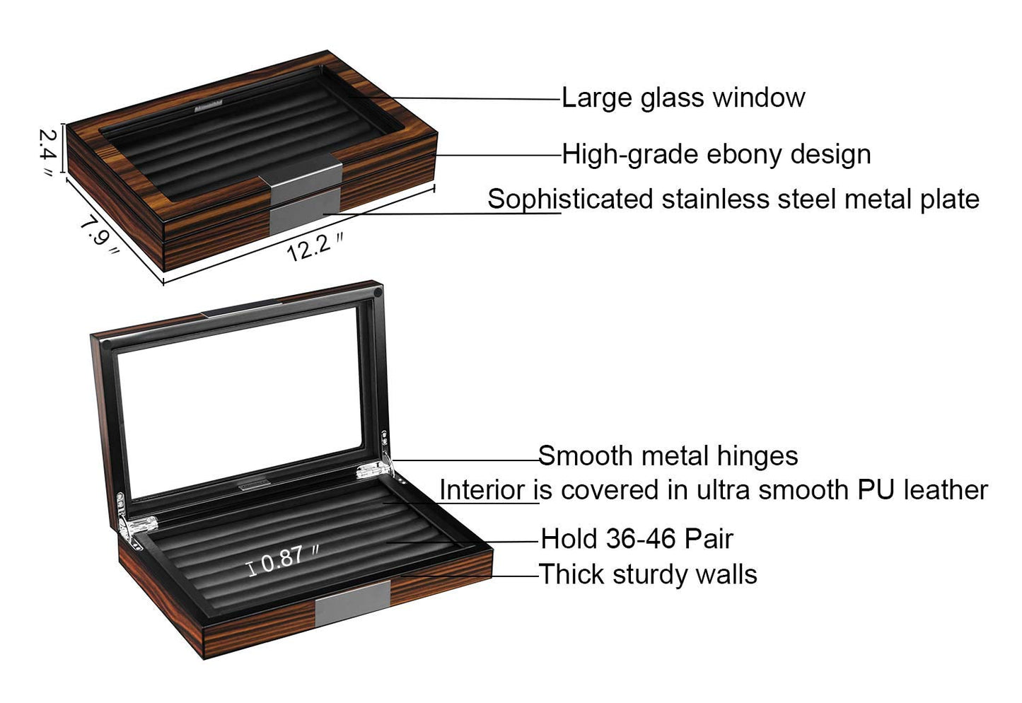 Lifomenz Co Wood Cufflink Box with Glass Window Cufflink Display Case Ring Organizer and Cufflink Box for men Hold 36-46 Pairs