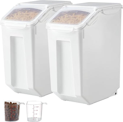 VEVOR Rice Storage Container, 4.5Gallon/20L x2 Capacity Large Dog Food Dispenser Bin, Kitchen Ingredient Grain Cereal Flour Bin, Pet food Containers with Wheels, 2 Measuring Cups, Airtight Lid, 2 Pack